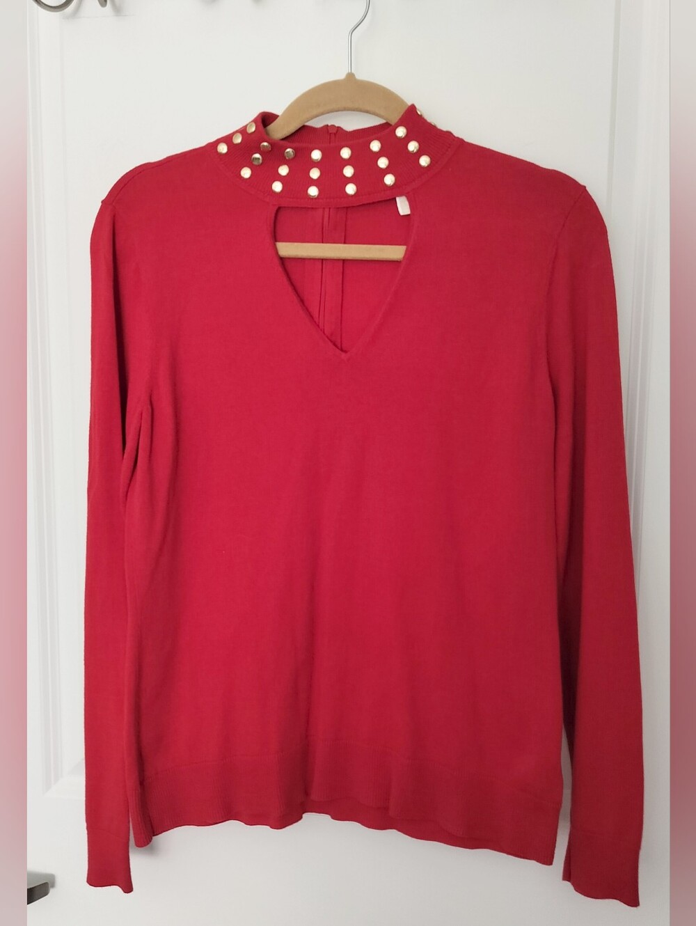 MICHAEL Michael Kors Women's M Red Studded Keyhole Cutout Mock Neck Sweater